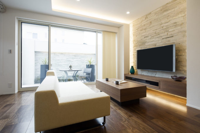 シブサワスタイル　モダン　造作　造作家具　ローテーブル　テレビボード　間接照明　リビング　オリジナル